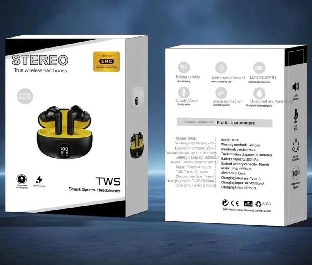Premium Wireless Earbuds Black yellow Bluetooth 5.3