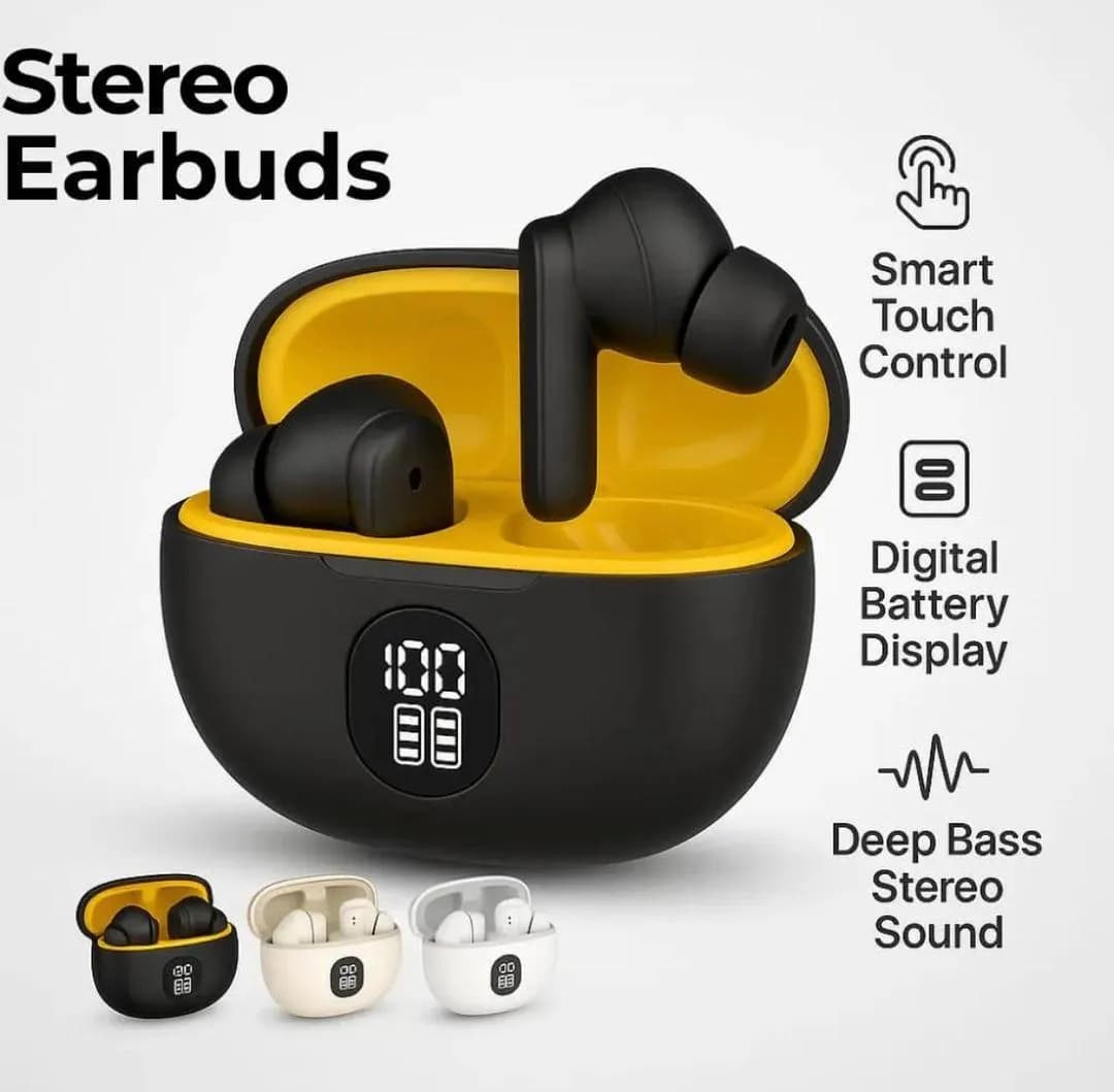 Premium Wireless Earbuds Black yellow Bluetooth 5.3