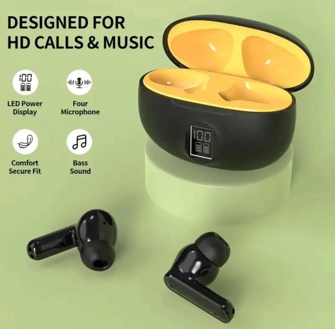 Premium Wireless Earbuds Black yellow Bluetooth 5.3